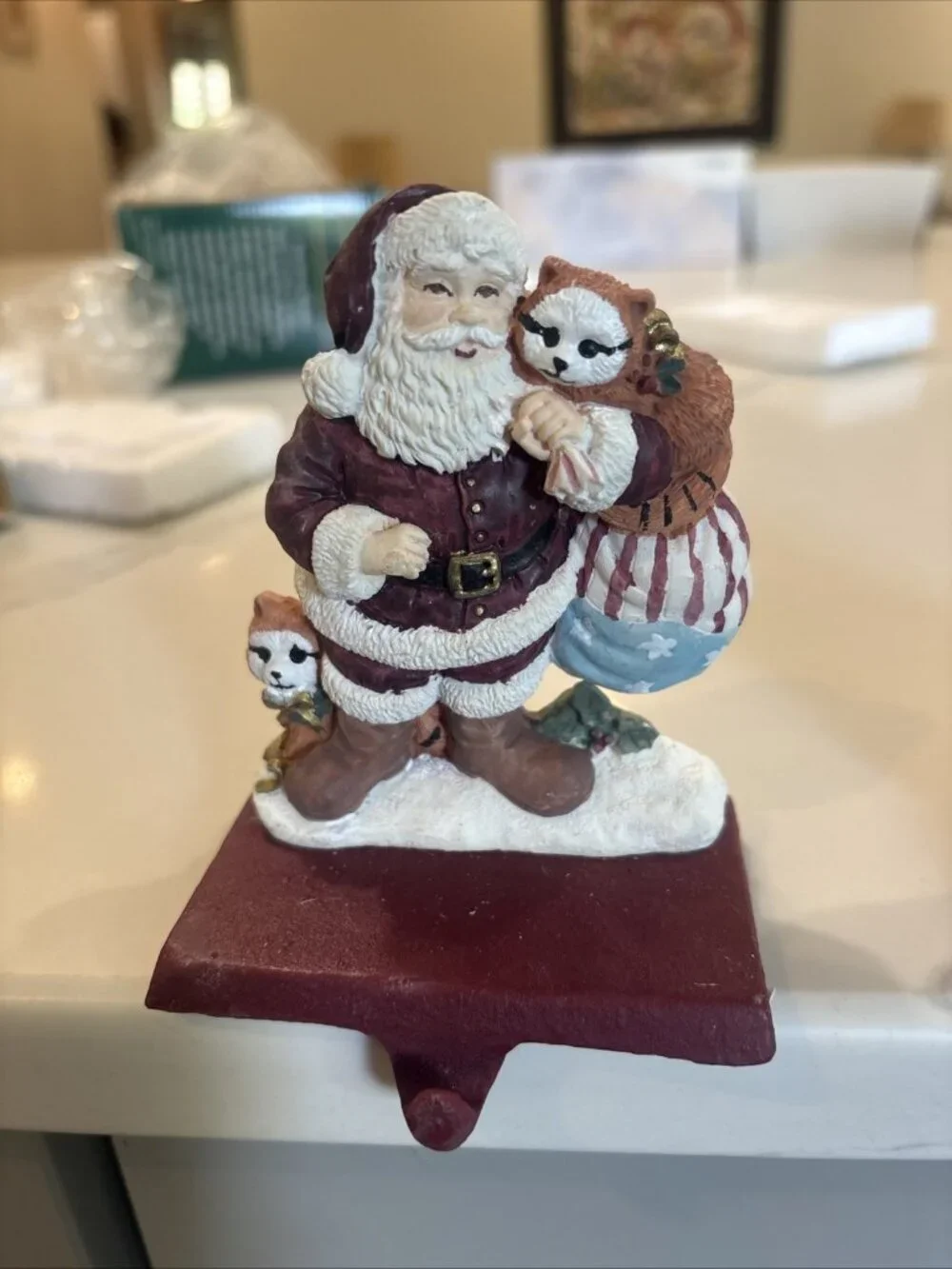 2 Vintage Trim a Home Cast Iron and Resin Stocking Holder Santa Claus & Snowman